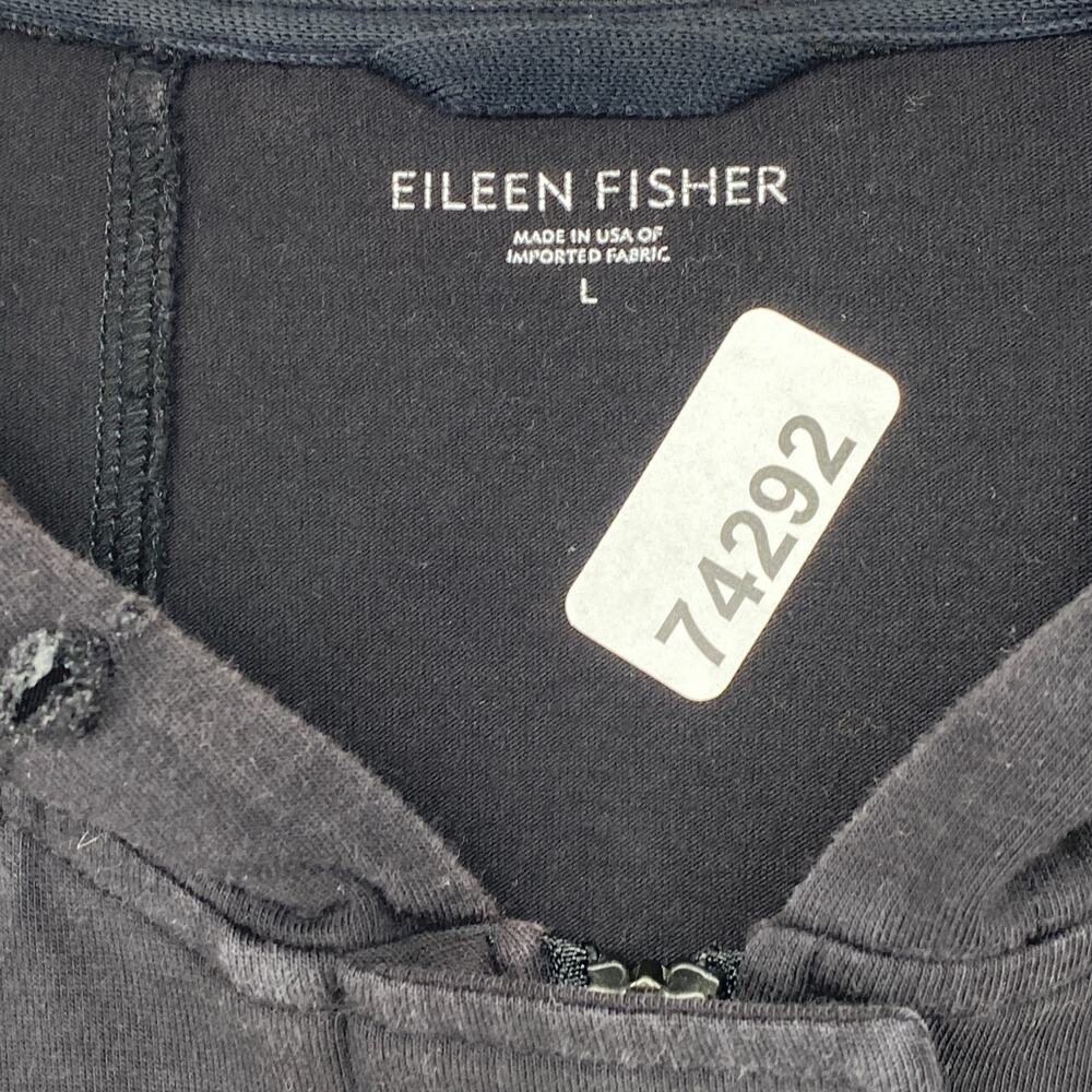 EILEEN FISHER Jacket L Organic Cotton Stretch Jersey Hoodie Sweatshirt Black USA - Picture 12 of 12